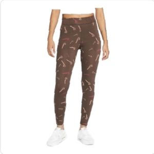 Nike High Waist AOP Print Women's Tights NWT Size Small Brown Swoosh